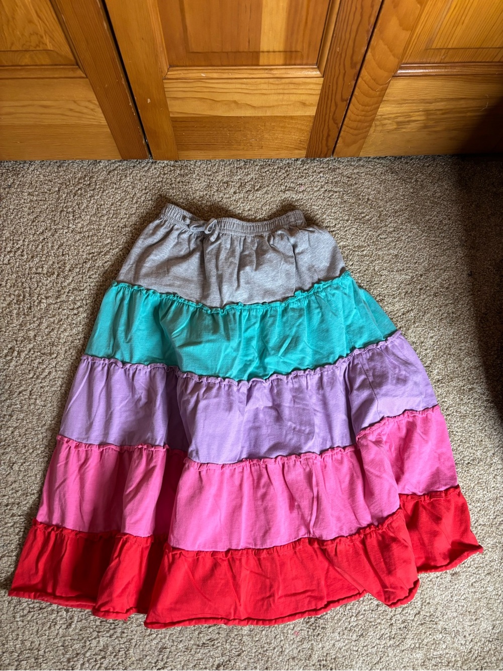 Garnet Hill Tiered Skirt in Gray, Teal, Lavender, Pink & Red